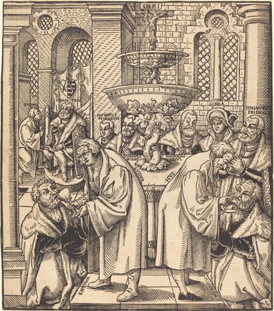 Los Reformadores Lutero y Hus Dando la Comunión a los Príncipes de la Casa de Sajonia de Lucas Cranach the Elder