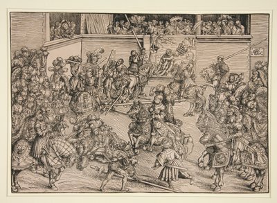 El Segundo Torneo (con el Tapiz de Sansón y el León) de Lucas Cranach the Elder