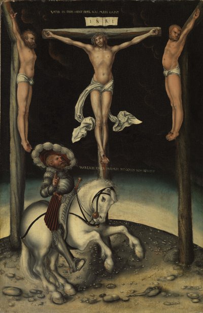 El centurión Longino entre las cruces de Cristo y los dos ladrones, 1539 de Lucas Cranach the Elder
