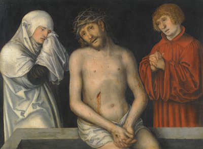 Alemán: Der Schmerzensmann zwischen Maria und Johannes Hombre de dolores flanqueado por la Virgen y San Juan de Lucas Cranach the Younger