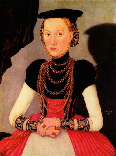 Alemán: Weibliches Bildnis / Bildnis einer Frau (eine geborene Hoffmann aus Leipzig) Retrato de mujer / Portrait of a Woman (a Hoffmann by birth from Leipzig) de Lucas Cranach the Younger