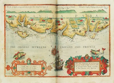 Las costas marítimas de Inglaterra entre la isla de Wight y Dover, con sus principales puertos según su situación y aspecto, c.1588 (carta) de Lucas Janszoon Waghenaer