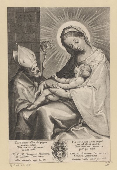 María y el niño adorados por un obispo de Lucas Kilian