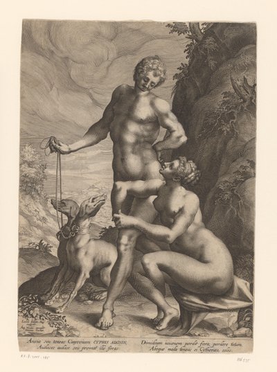 Venus y Adonis con dos perros de Lucas Kilian