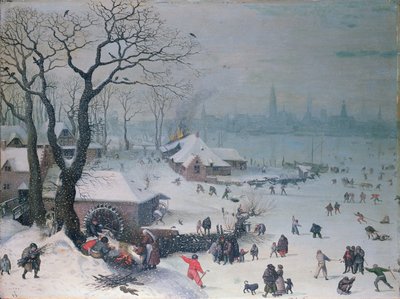 Paisaje de invierno con nevada cerca de Amberes de Lucas Valckenborch van