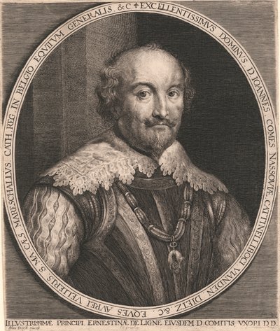 Excellentissimus Dominus, D. Joannes, Comes Nassouiæ, Cattinelli Boci, vianden Dietz & c. Eques Aurei Vellieris. S.Ma. Cæs. Mareschallus Cath. Reg. in Belgio Equitum Generalis & c. de Lucas Vorsterman