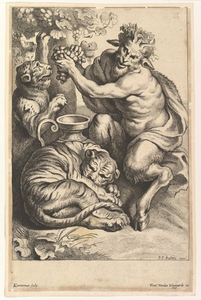 Sátiro con uvas y dos tigres, 1614-1679 de Lucas Vorsterman II