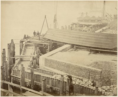 Construcción de la ampliación del Limehouse Basin, Londres, mayo de 1869 de Lucas and Tuck