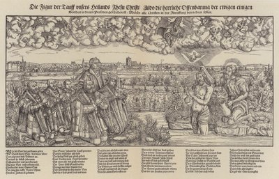 Federico III, Elector de Sajonia y Martín Lutero presenciando el bautismo de Cristo de Lucas the Elder (after) Cranach
