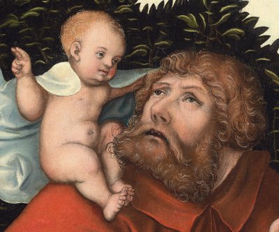 San Cristóbal llevando al Niño Jesús (detalle) de Lucas the Elder (workshop of) Cranach
