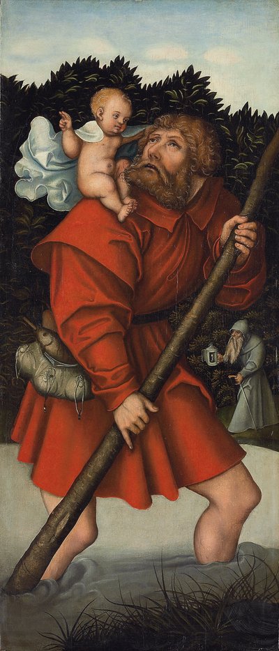 San Cristóbal llevando al Niño Jesús; y El Arcángel Miguel sosteniendo las Escalas de la Justicia de Lucas the Elder (workshop of) Cranach