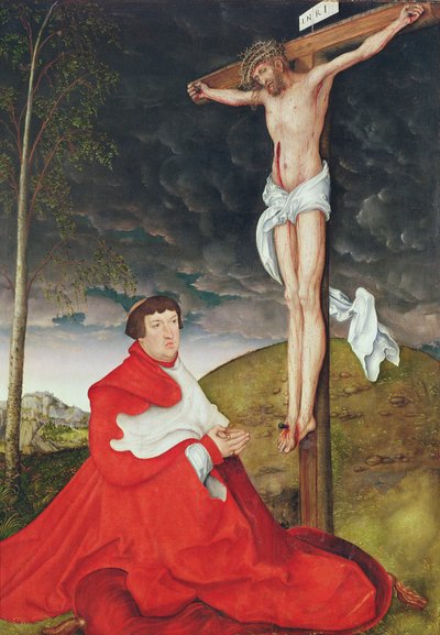 Albert, Cardenal Elector de Mainz al pie de la Cruz de Lucas the Elder Cranach