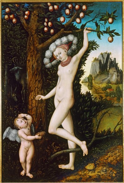 Cupido quejándose a Venus ... (pintura sobre madera) de Lucas the Elder Cranach