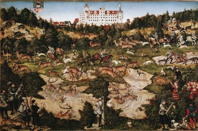 Caza en honor de Carlos V en el castillo de Torgau de Lucas the Elder Cranach