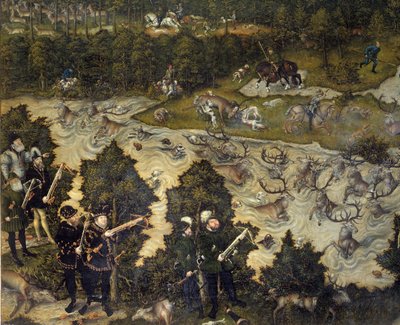Caza en honor de Carlos V en el castillo de Torgau en Alemania (detalle) de Lucas the Elder Cranach