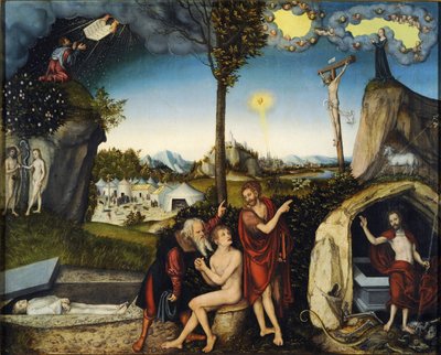 La loi et la grace - Law and Grace - Cranach, Lucas, the Elder (1472-1553) - 1529 - Temple sobre tabla - 72x88,5 - Galería Nacional, Praga de Lucas the Elder Cranach