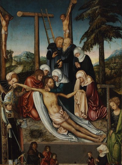 Lamentación de Cristo muerto con San Wolfgang, Santa Helena de Lucas the Elder Cranach