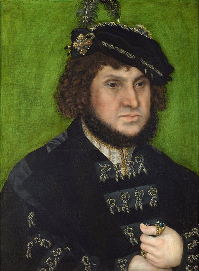 Retrato de Juan de Sajonia (Retrato de Juan de Sajonia). Juan Federico de Sajonia, conocido como el Magnánimo, Gran Elector y Conde Palatino y protector de Martín Lutero (1483-1546). Pintura de Lucas Cranach el Viejo (1472-1553), óleo sobre madera de Lucas the Elder Cranach