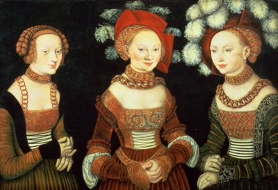 Tres princesas de Sajonia, Sibylla (1515-92), Emilia (1516-91) y Sidonia (1518-75), hijas del Duque Heinrich de Frommen, c.1535 (panel) de Lucas the Elder Cranach