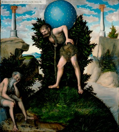Trabajos de Hércules: Hércules portando la bóveda celeste de Atlas sobre sus hombros (de Los Trabajos de Hércules) de Lucas the Elder Cranach