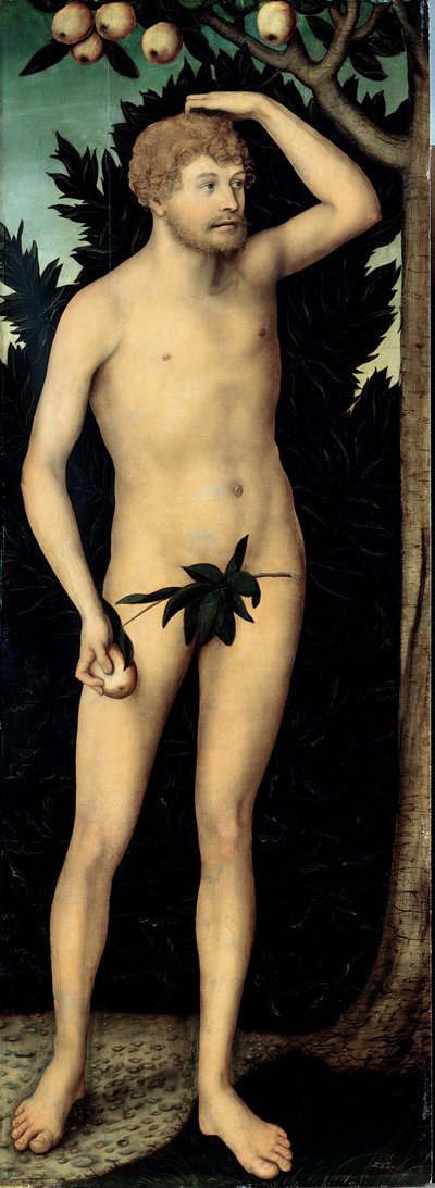 Pintura ""Adam"" de Lucas Cranach II el joven (1515-1586) Posterior a 1537 Dim 171 x 63 cm Alemania Dresde State Art Collections de Lucas the Younger Cranach