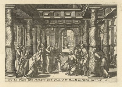 Cristo y la adúltera
Memorabilivm Novi Testamenti in templo gestorvm icones tredecim elegantissimi ac ornatissimi (título de la serie) de Lucas van Doetechum
