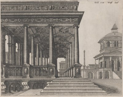 Un salón con columnas jónicas de Lucas van Doetechum and Johannes