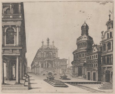 Esquina de un Palacio con Columnata y Edificio Circular de Lucas van Doetechum and Johannes