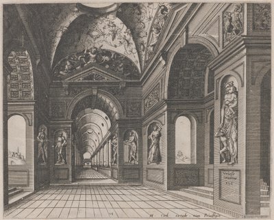 Interior de un salón abovedado decorado con grotescos de Lucas van Doetechum and Johannes