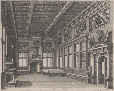 Interior con Aparador, Chimenea y Pinturas Religiosas de Lucas van Doetechum and Johannes
