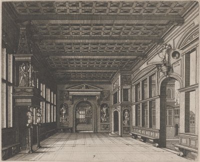 Interior con vista a una segunda habitación con chimenea de Lucas van Doetechum and Johannes
