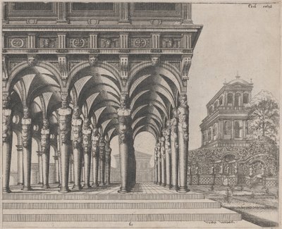 Logia con términos de sátiro y un jardín de Lucas van Doetechum and Johannes