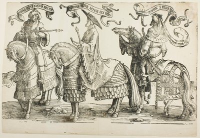 Ajaz, Ezequías, Manasés, lámina cuatro, de Los doce reyes de Israel de Lucas van Leyden
