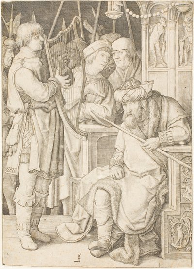 David tocando el arpa ante Saúl de Lucas van Leyden