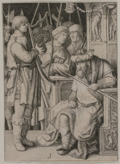 David tocando el arpa ante Saúl, c. 1508 de Lucas van Leyden