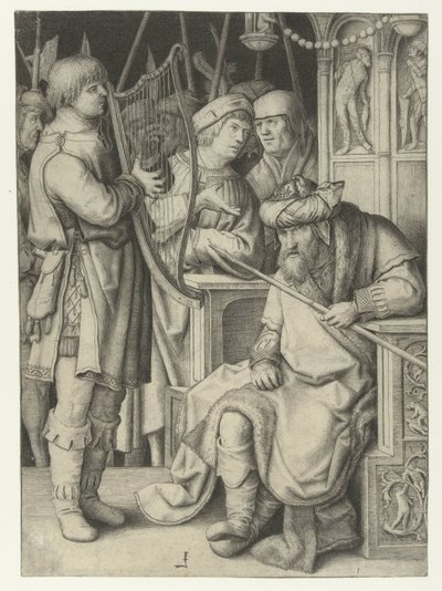 David toca el arpa para Saúl de Lucas van Leyden