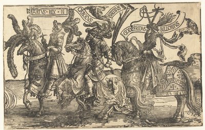 Los héroes Rey Arturo, Carlomagno y Godofredo de Bouillon Los nueve héroes (título de la serie) de Lucas van Leyden