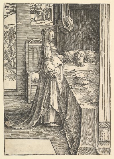 Jezabel prometiendo los viñedos de Nabot al rey Acab, ca. 1517 de Lucas van Leyden