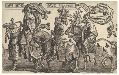Josué, David y Judas Macabeo, de Los Nueve Héroes, ca. 1520 de Lucas van Leyden