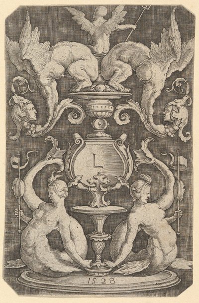 Panel de ornamento con dos sirenas, 1528 de Lucas van Leyden