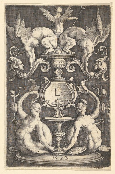 Panel de ornamento con dos sirenas, 1528 de Lucas van Leyden