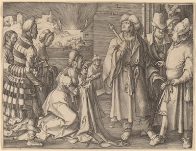 La esposa de Potifar acusando a José de Lucas van Leyden