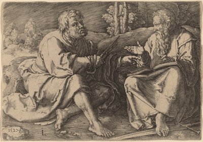 San Pedro y San Pablo sentados en un paisaje de Lucas van Leyden