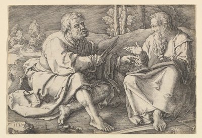 San Pedro y San Pablo sentados en un paisaje, 1527 de Lucas van Leyden