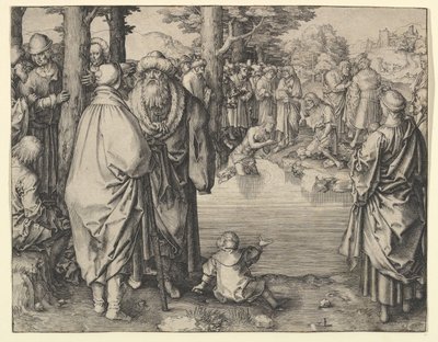 El Bautismo de Cristo en el Río Jordán, ca. 1510 de Lucas van Leyden