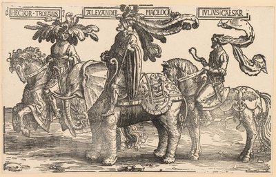 Los Nueve Héroes: Héctor de Troya, Alejandro de Macedonia, Julio César, 1515-1517 de Lucas van Leyden
