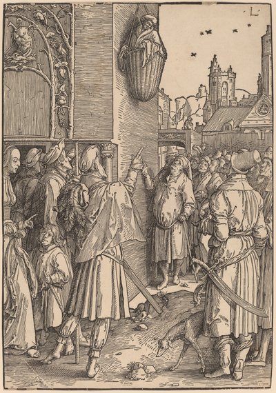 El poeta Virgilio suspendido en una cesta de Lucas van Leyden