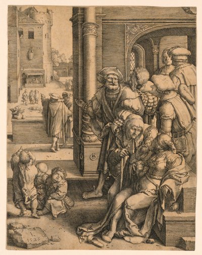 El poeta Virgilio suspendido en una cesta de Lucas van Leyden