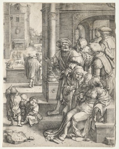 El poeta Virgilio suspendido en una cesta, 1525 de Lucas van Leyden