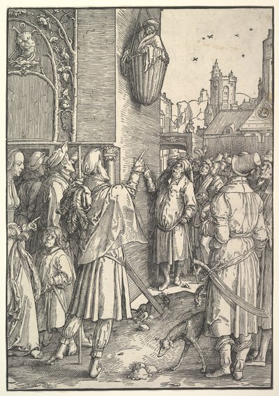 El poeta Virgilio en una cesta de Lucas van Leyden
